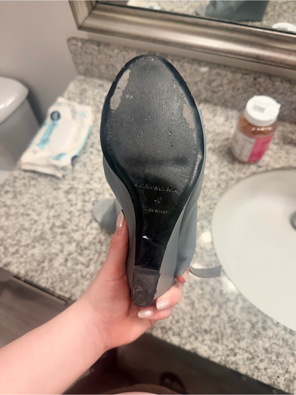 Balenciaga Gray Leather Wedge Mules - Picture 3 of 4